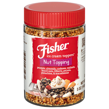 Fisher Mixed Nuts Ice Cream Topping  5 Oz  Peanuts  Almonds  Cashews  Walnuts  Brazil Nuts  Filberts  Pecans  Pistachios & Macadamias  Gluten-Free  No Added Sugars  Ice Cream  Yogurt  Salad Toppings