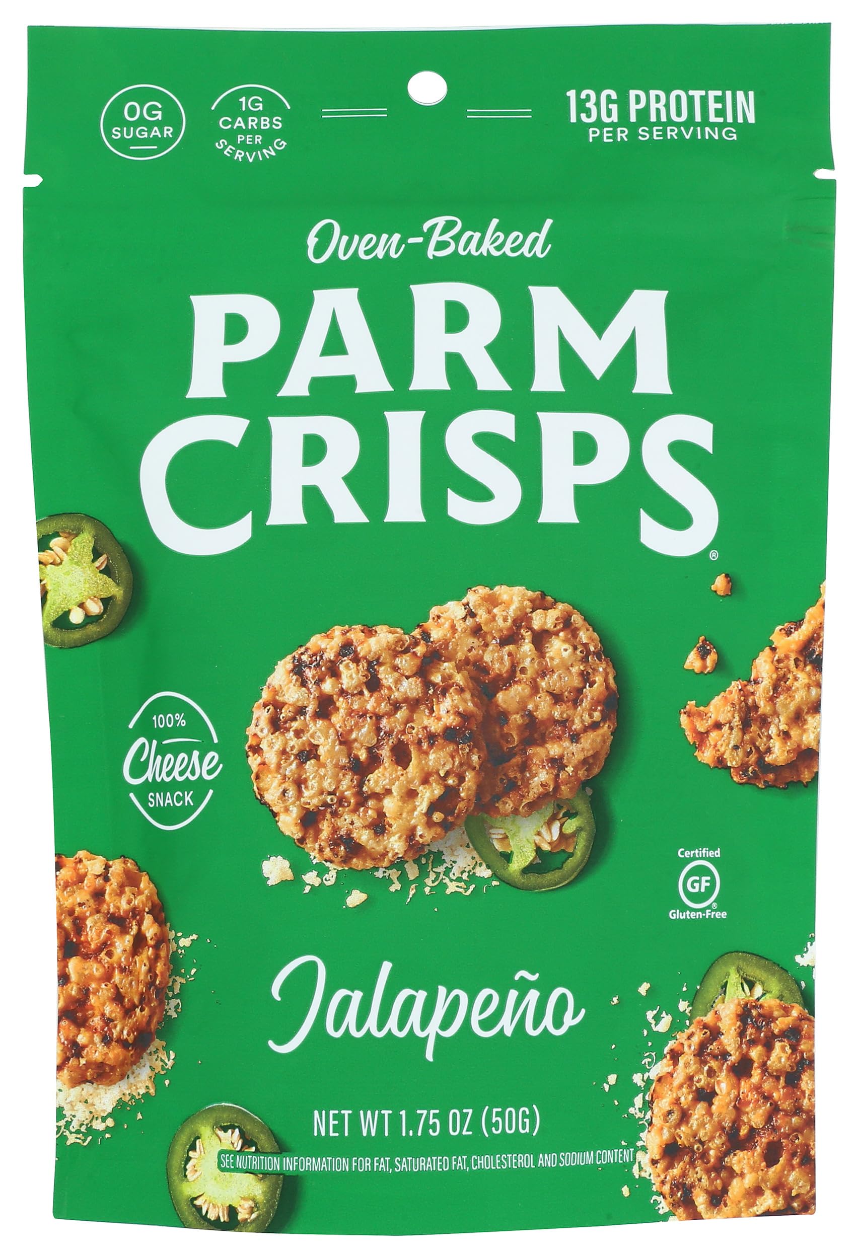 Parmcrisps Jalapeno Cheese Crisps, 1.75 Ounce Bag, Gluten-Free, Low-Carb Snack