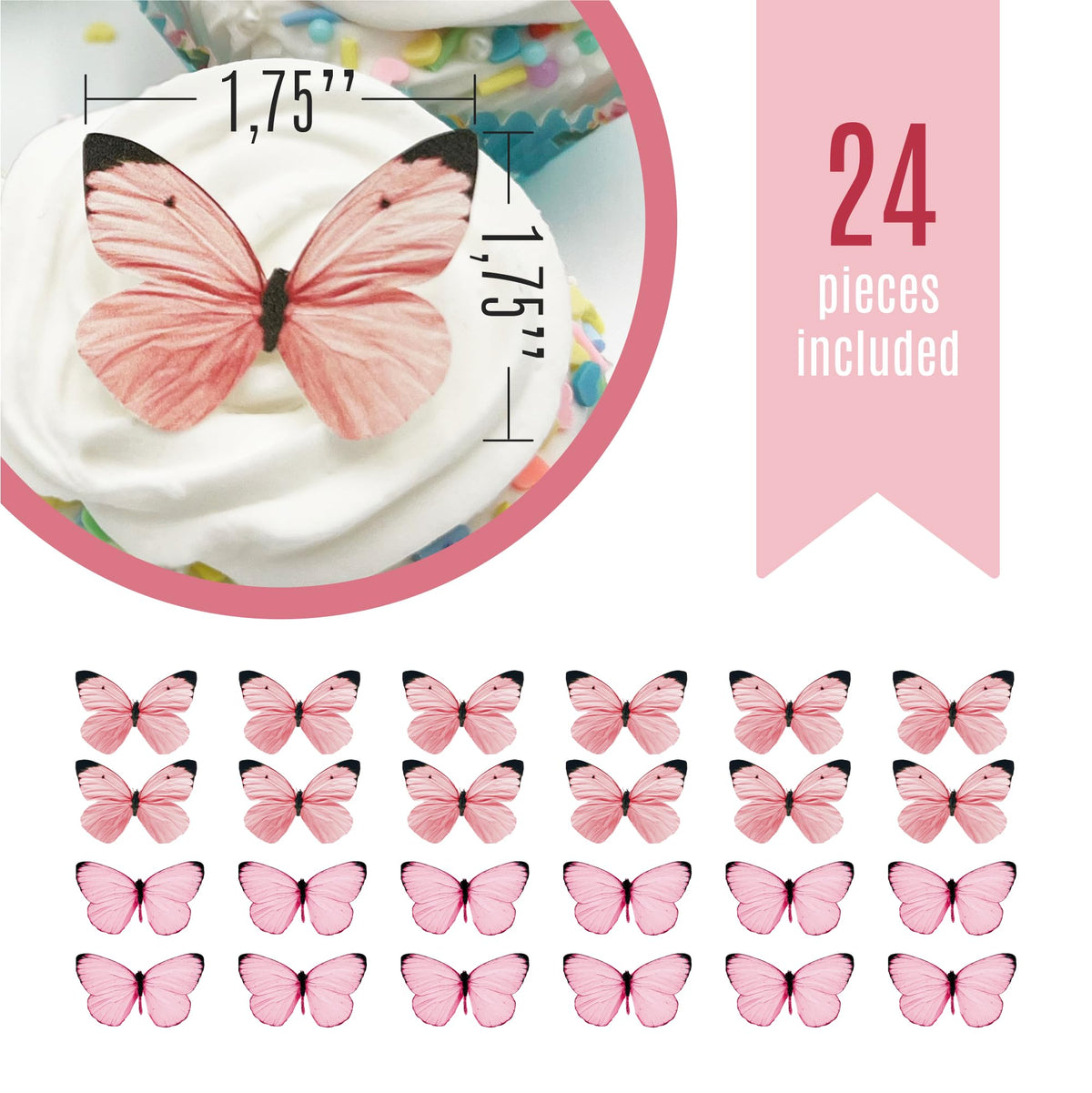 Sugar Robot Edible Butterflies For Cake Decorating - Small Pastel Pink Butterfly Cake Toppers And Cupcake Toppers - Decoration Made In The Usa - Enhanced Crafted (Pink)