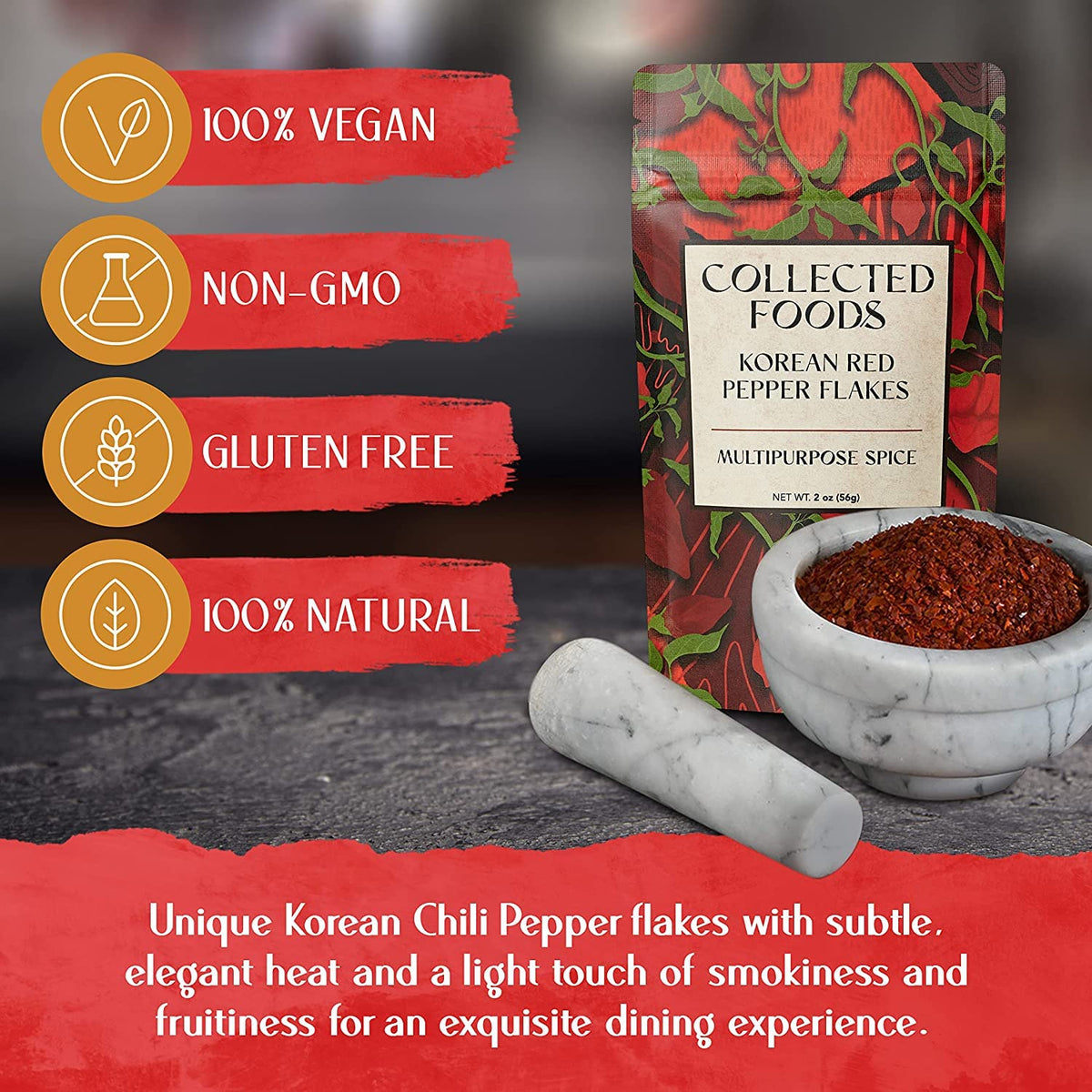 Collected Foods Premium Gochugaru Red Pepper Flakes - Korean Chili Powder for Kimchi & Cooking - Pack of 3 (2oz)