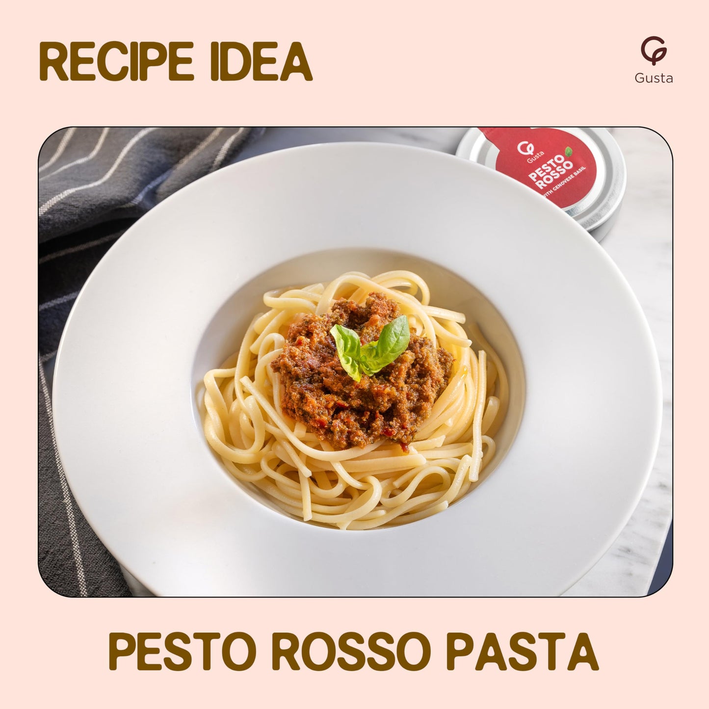 GUSTA Sun-Dried Tomato Red Pesto Sauce - All-Natural Gourmet Spread - 180g Jar