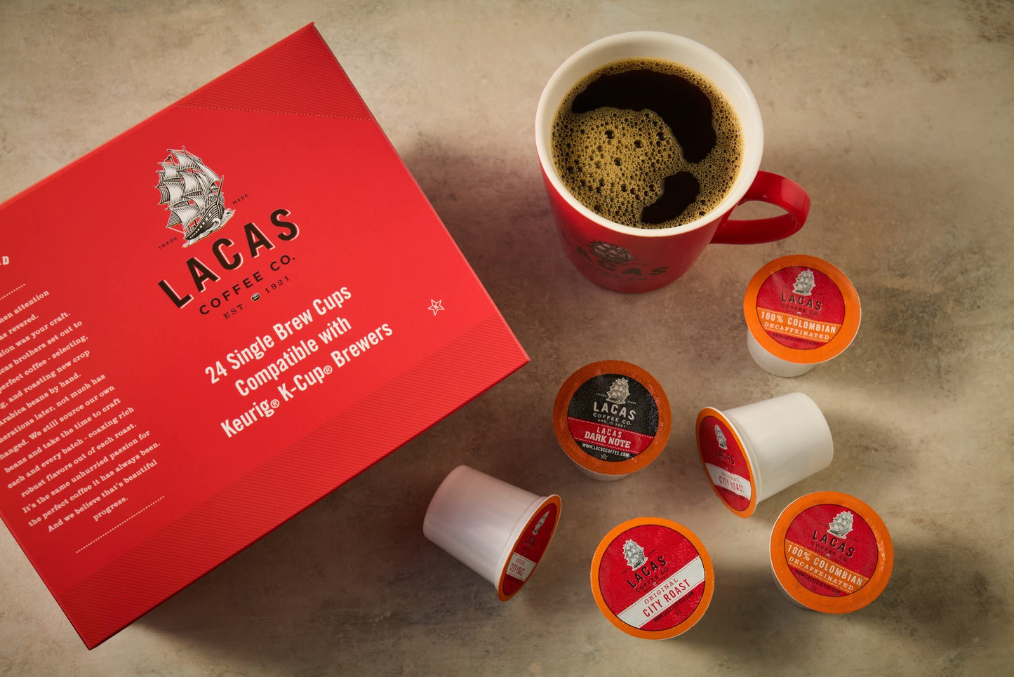 Lacas Coffee Original City Roast Single Serve Cups, Compatible with Keurig, Pack of 24