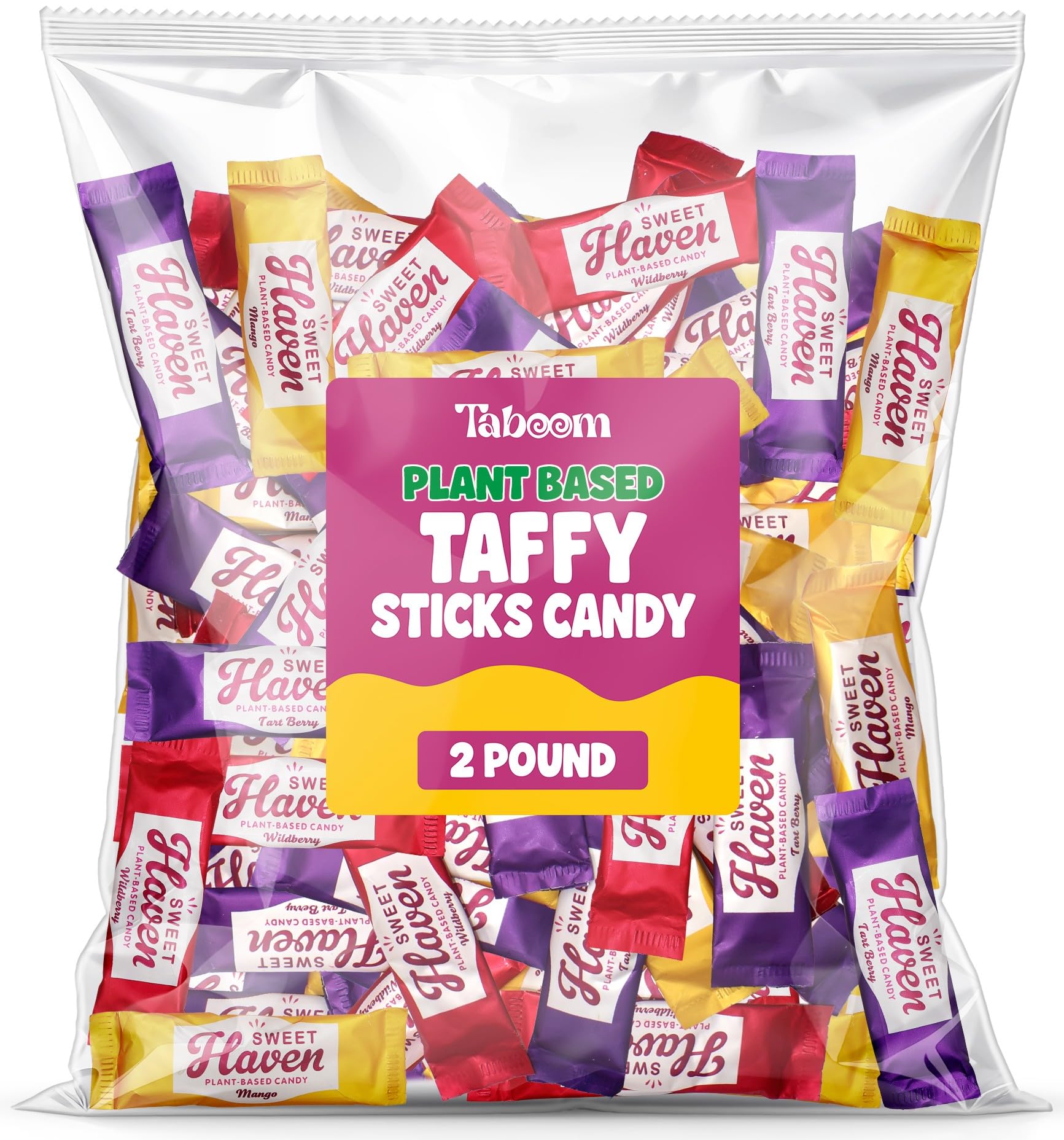Bulk Taffy Sticks Candy 2 Pound - Plant-Based  Individually Wrapped Chewy Taffy In Assorted Fruity Flavors - Mango  Wildberry & Tartberry - Soft Gourmet Candies For Parties  Candy Bowls & Gifts