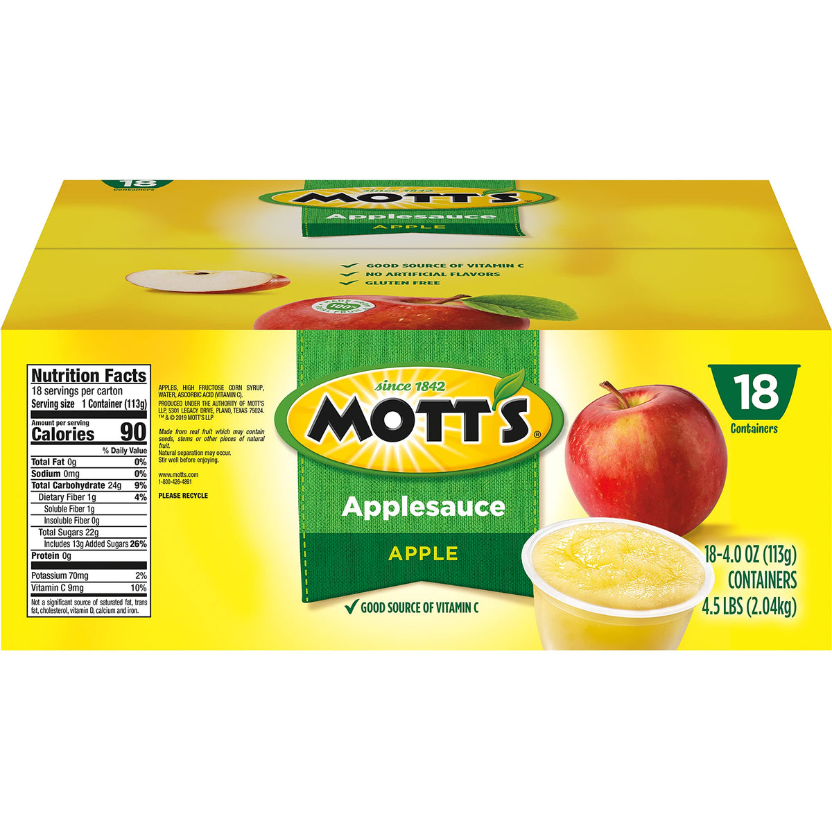 Motts Applesauce, 4 oz cups, 18 count (Pack of 4)