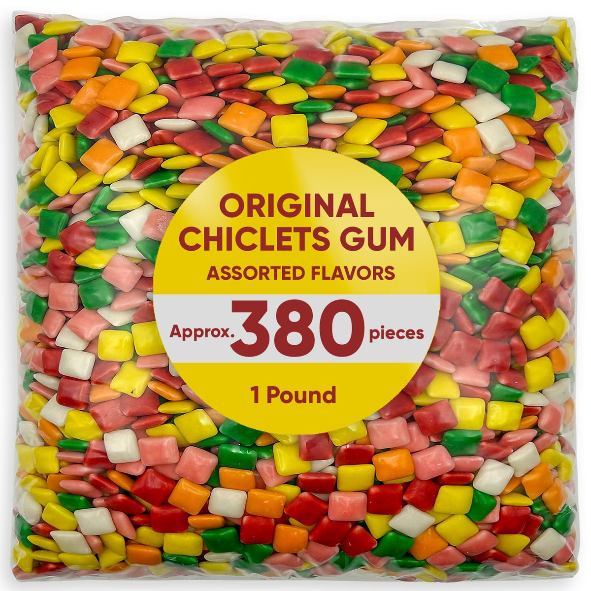 Chiclets Gum Original Assorted Flavors - 1 Pound Approx 380 Mastic Gum - Ideal for Bubble Machine - Bulk Candy for Candy Machine