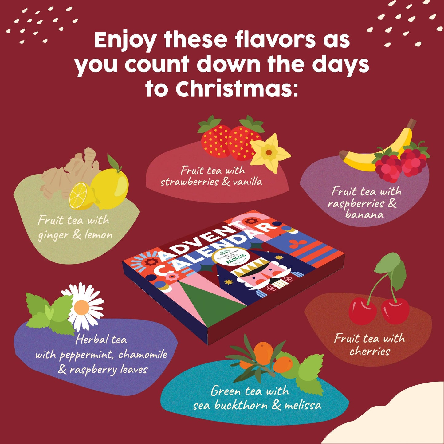 Tea Advent Calendar 2024 Nutcracker by Acorus- 6 Christmasy flavors - 24 tea bags For The Christmas Countdown - Gift Idea For Ch