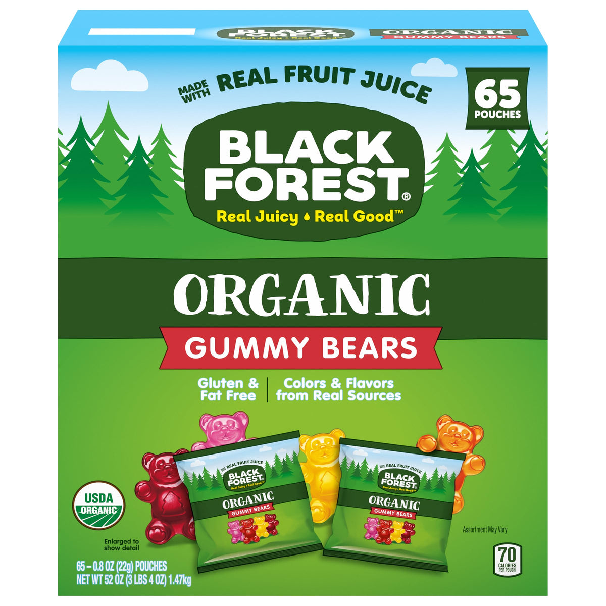 Black Forest Organic Gummy Bears Candy, 65 Count Pouches, Multicolor, Model 03505