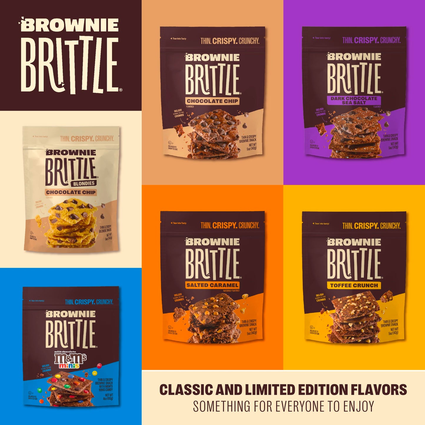 Brownie Brittle - Dark Chocolate Sea Salt Thin and Crispy Sweet Snacks (Pack of 6, 5 oz), Rich Gourmet Brownie Bites Dessert