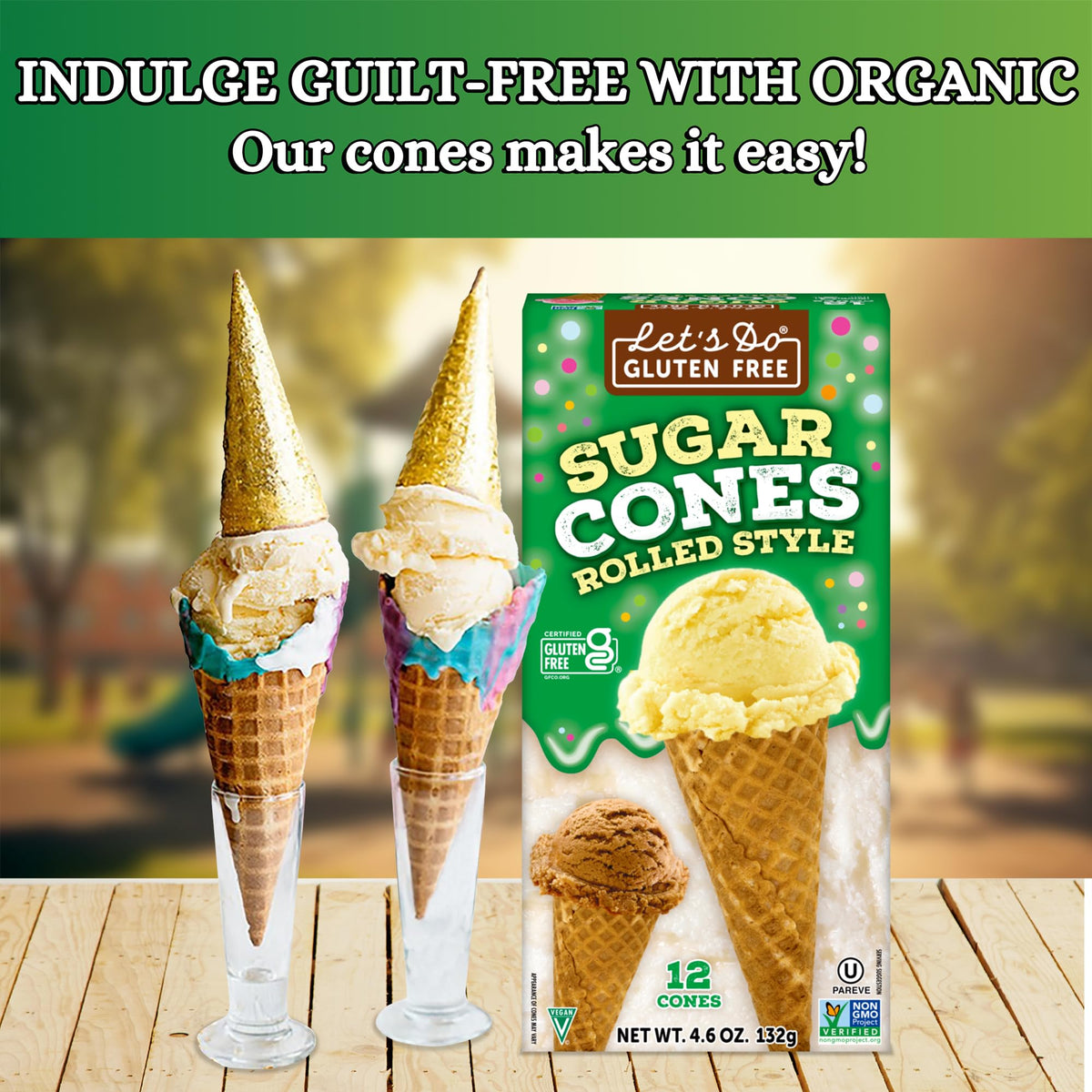 Lets DoGluten Free Sugar Cones Rolled Style, 12 Cones per Box, (Pack of 12 Boxes)