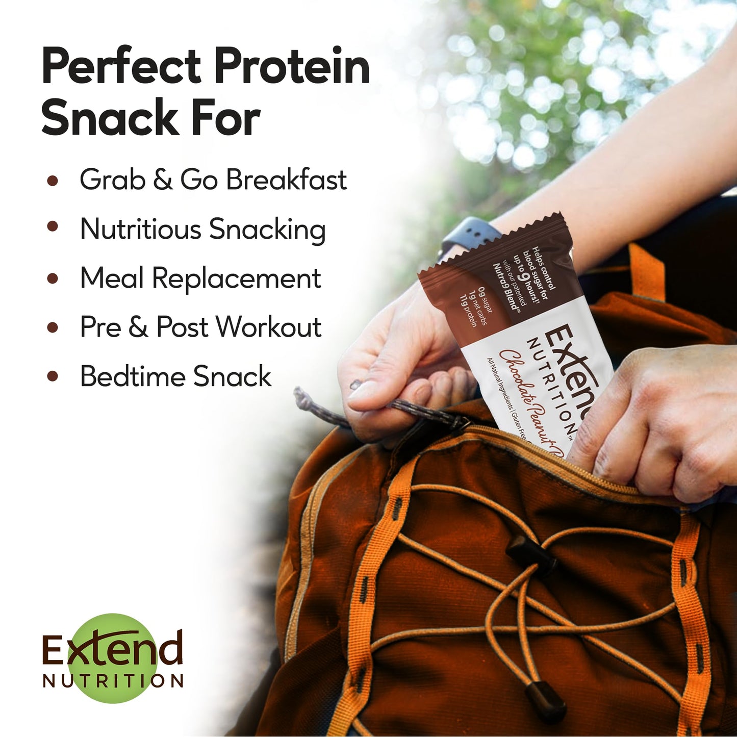 Extend Sugar Free Protein Bars, Perfect Diabetic Snacks, High Protein And Fiber, Hunger Control & Steady Energy, Low Carb, Keto Friendly (12 Count, Chocolate Peanut Butter)