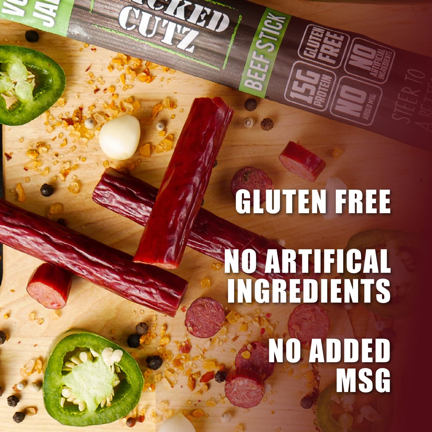 Wicked Cutz Spicy Beef Sticks, Extra Large, 15g Protein, Gluten Free, 1 Ounce (Pack of 12)