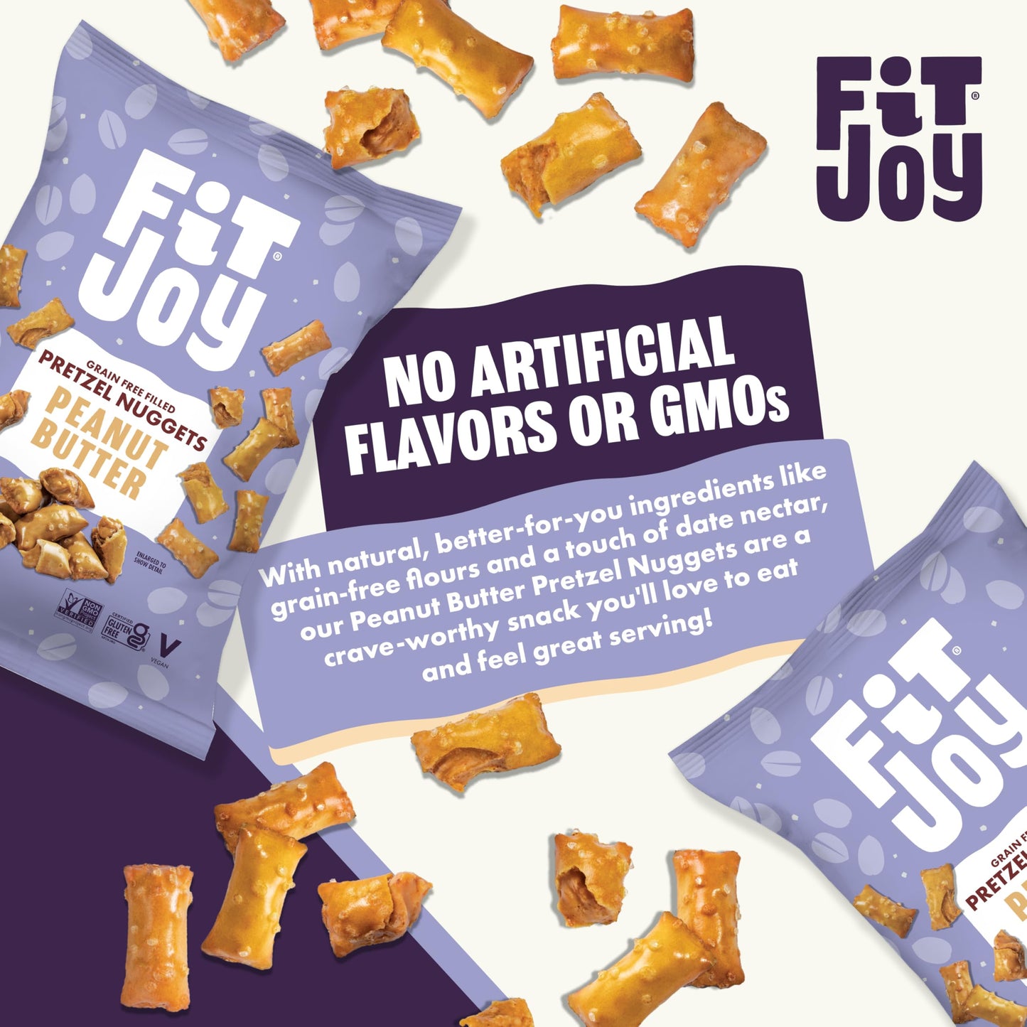 FitJoy Peanut Butter Filled Pretzel Nuggets (4 Pack, 5 Oz) - Gluten, Dairy & Corn Free Peanut Butter Snacks - Grain Free Cassava