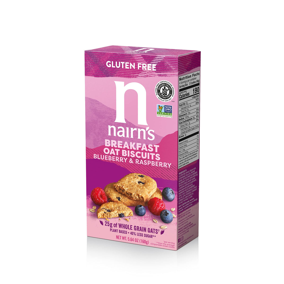 Nairns Gluten-Free Breakfast Biscuits, Blueberry & Raspberry, High Fiber, Non-GMO, 5.64oz