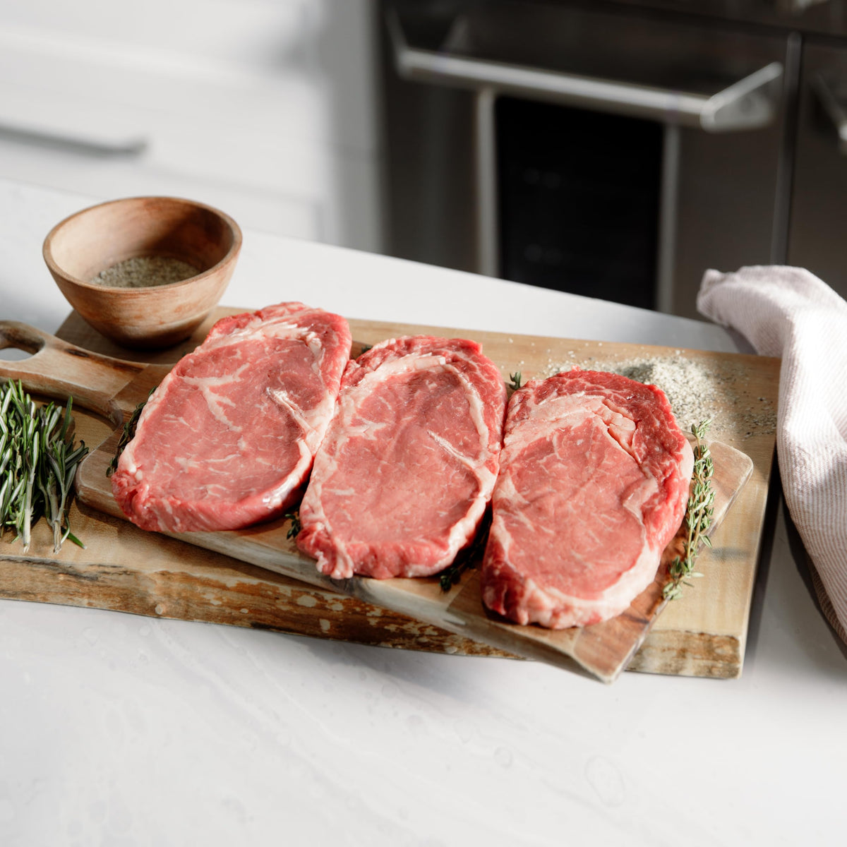 Rastellis Black Angus Beef Ribeye Steaks, 9 oz Portions, 8 Count, Total 4.5 lbs