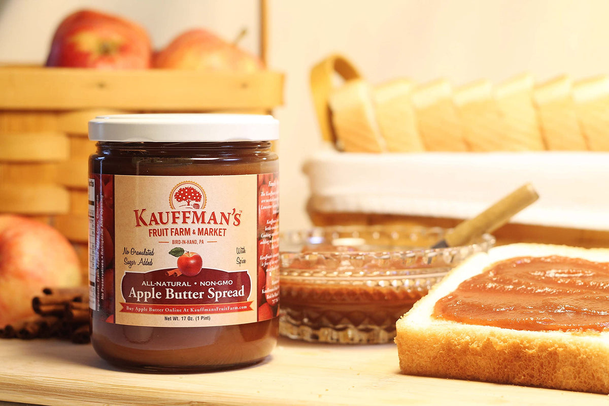 Kauffmans Fruit Farm Apple Butter Spread, No Sugar Added, 17 Oz., Pack of 2
