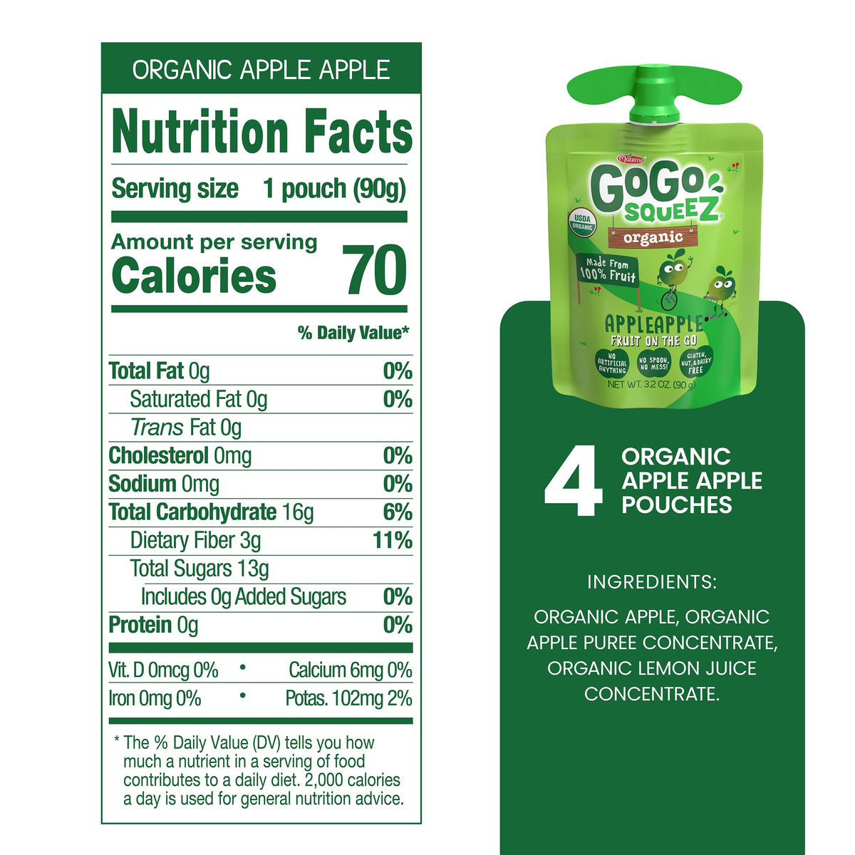 Gogo Squeez Apple Apple On The Go Apple Sauce, 3.2 Ounce -- 48 Per Case.