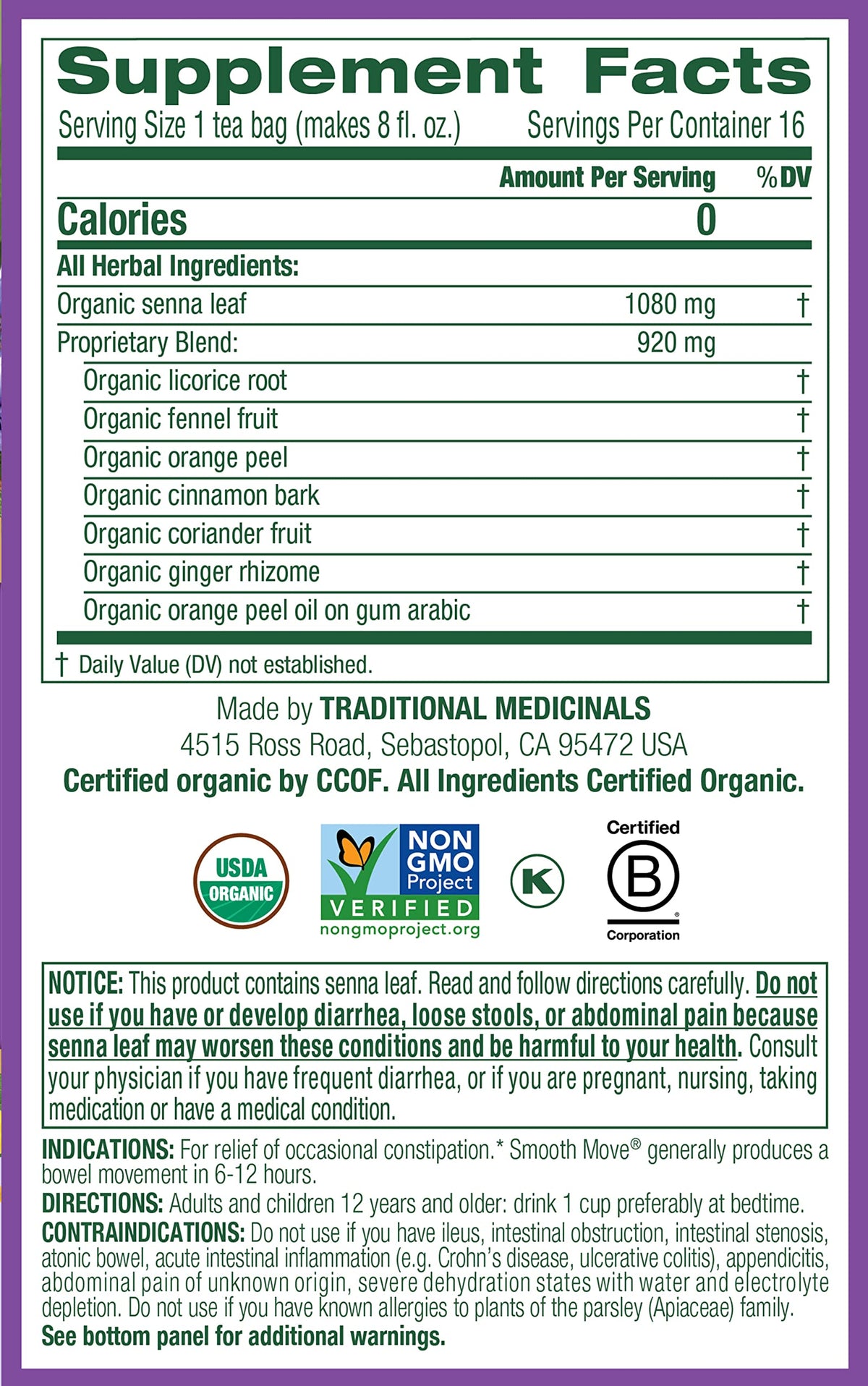 Traditional Blends Tea'S-Smooth Move Traditional Medicinals 16 Bag, Net Wt. 1.13 Ounce