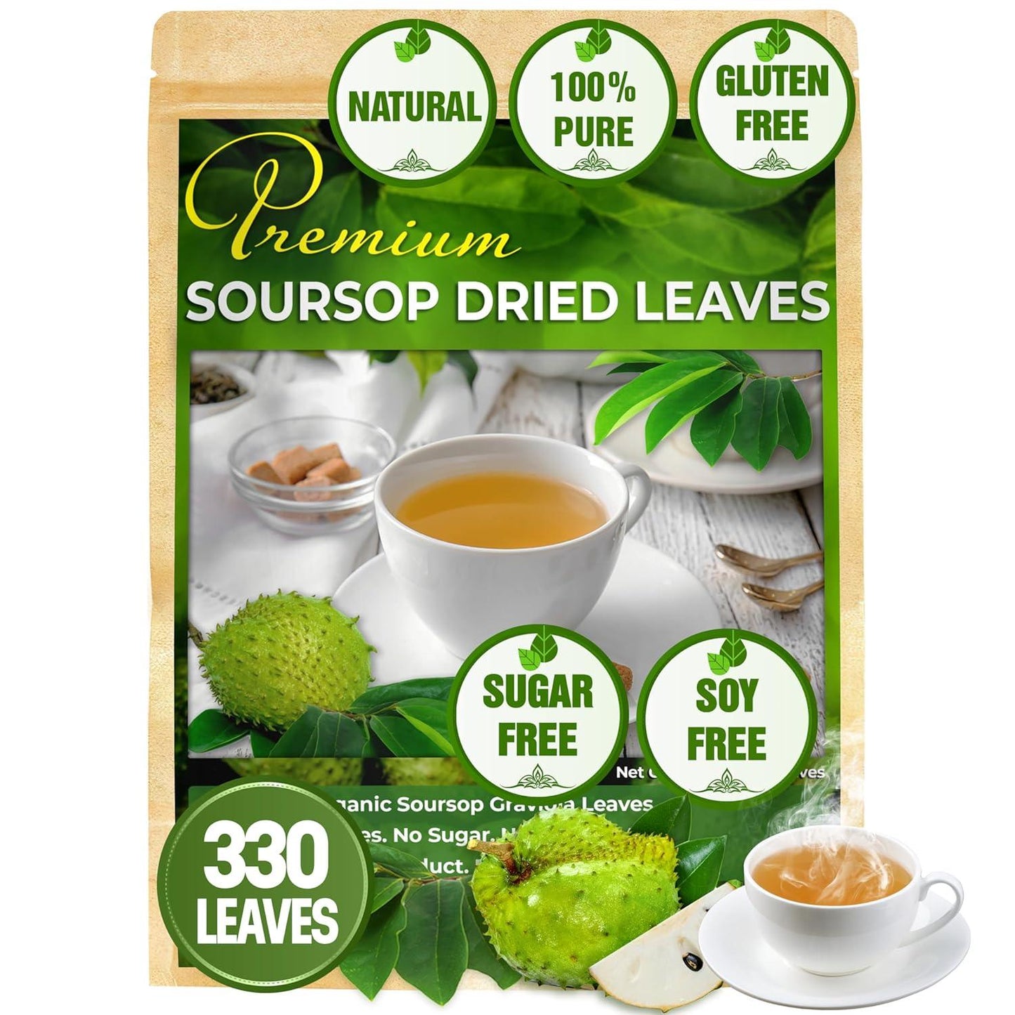40 Premium Soursop Graviola Leaf Tea Bags, 100% Natural and Pure from Soursop Leaves, Handmade, Made With Natural Materials-Corn Fiber Tea Bag, Sugar/Caffeine/Gluten Free, Hoja Guanabana Tea