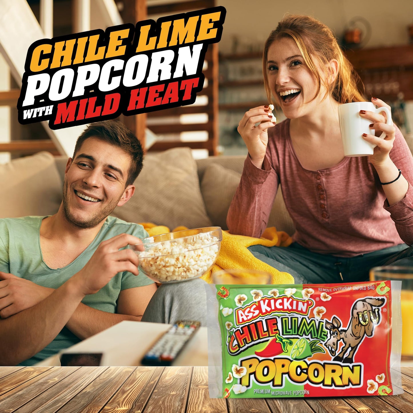 ASS KICKIN Chile Lime Microwave Popcorn - 6 Pack, 3.5 Ounce - Spicy Gourmet Snack for Movie Night