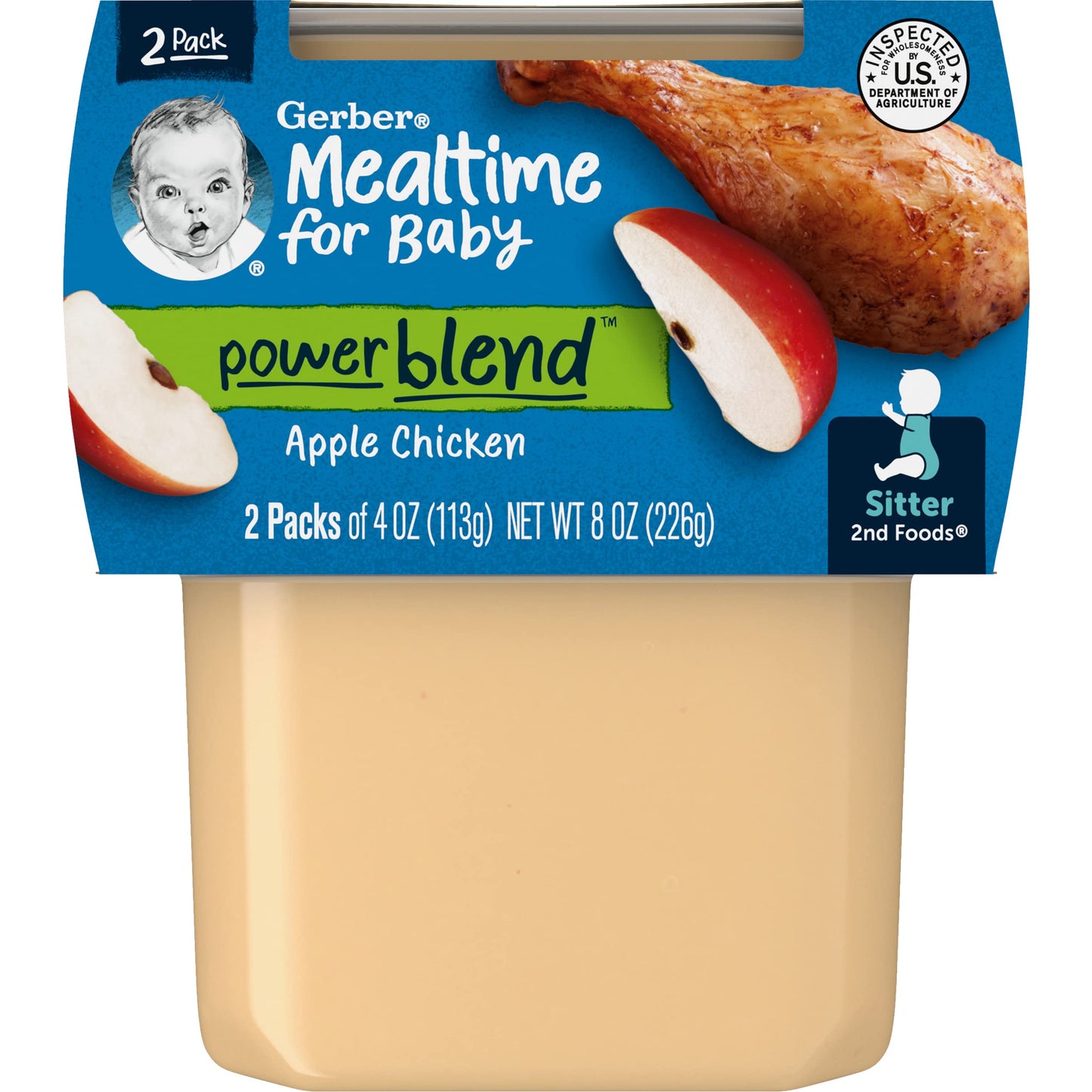 Gerber Mealtime For Baby 2Nd Foods Powerblend Baby Food Tubs, Apple Chicken, Unsweetened With No Added Colors Or Flavors, 2-4 Oz Tubs/Pack (Pack Of 10)