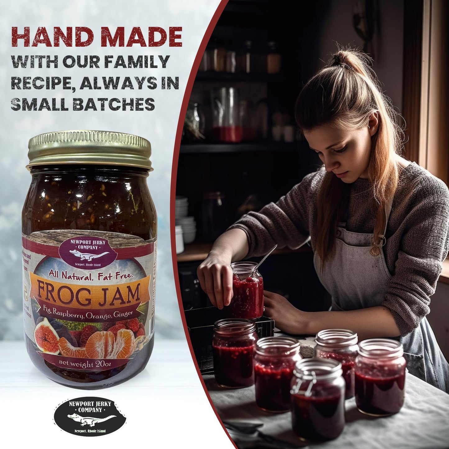 Newport Jerky Company Frog Jam | Classic Spread For Burgers, Sandwiches, Toast, Charcuterie | Gourmet Small Batch Jam | Made In The Usa! | Large Re-Usable 20 Oz Glass Jar