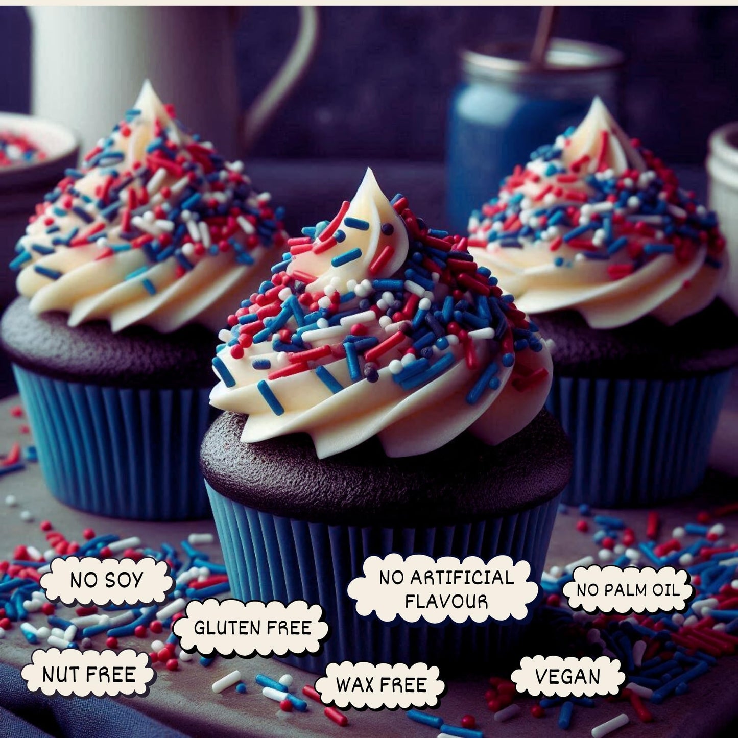 Confect Cake Mate Dessert Sprinkles – Red, Navy Blue & White – Vegan, Gluten-Free – 4.2 Oz