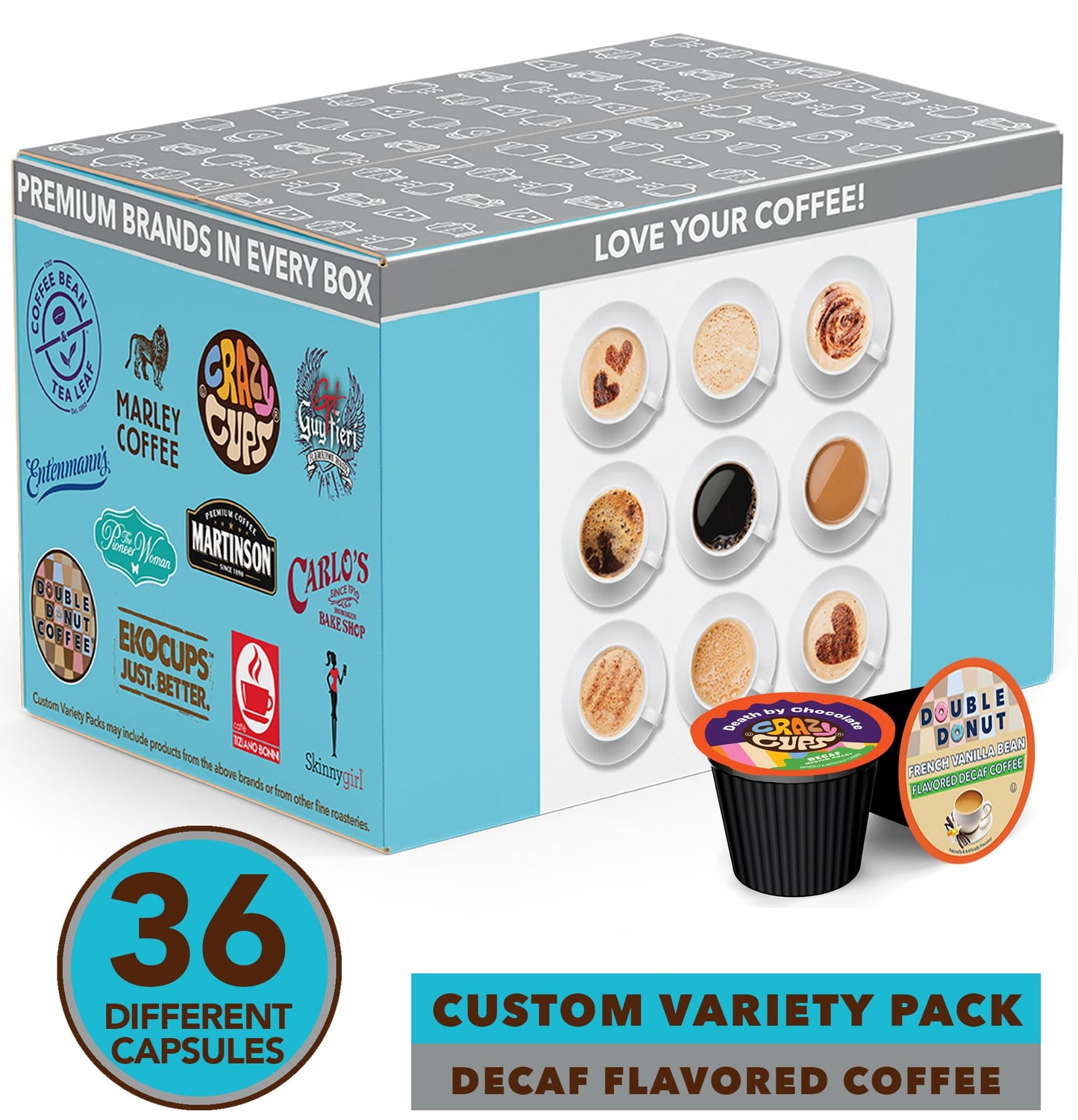 Crazy Cups Flavored Decaf Coffee Pods Variety Pack, 36 Count, Compatible with Keurig K Cups, Assorted Sampler
