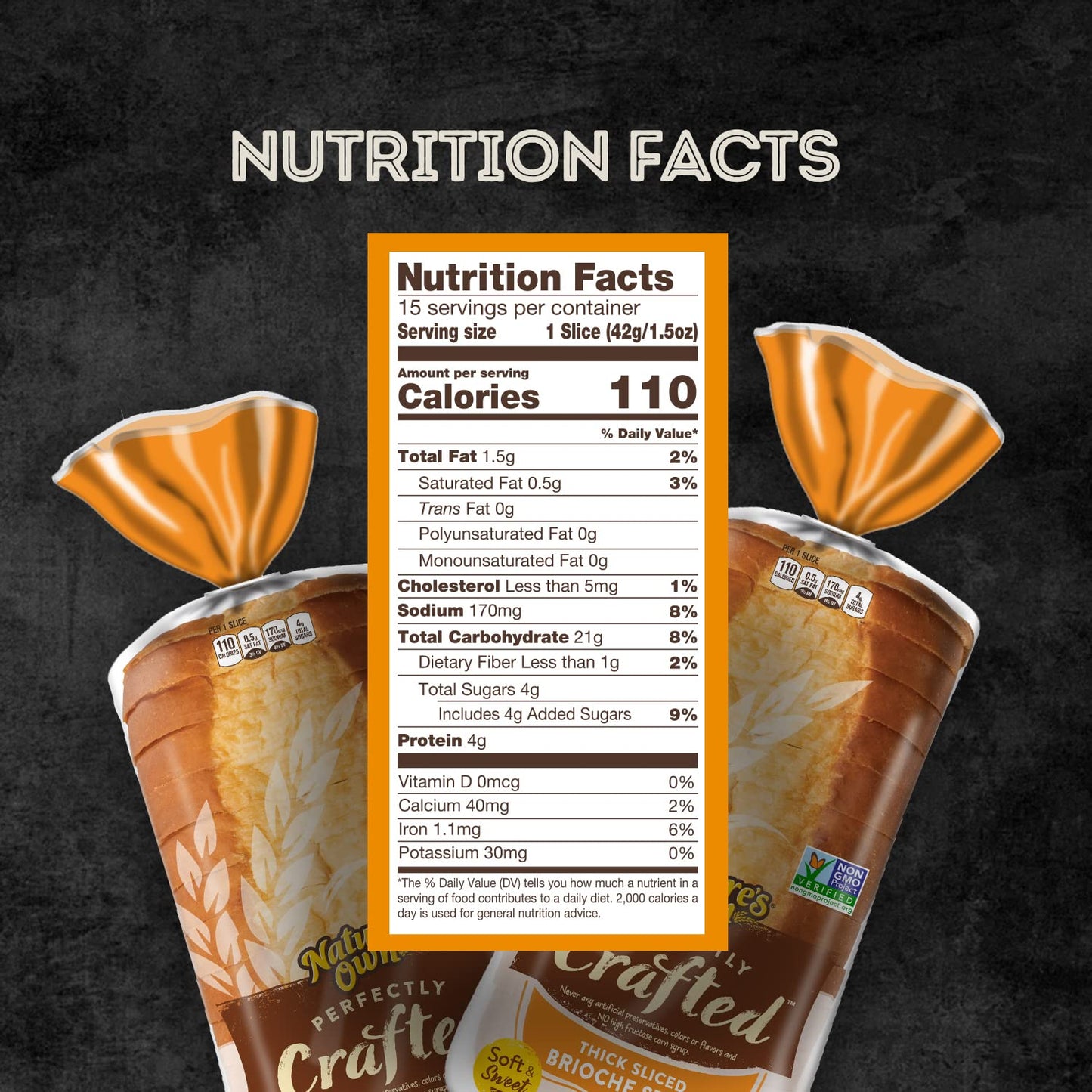 Natures Own Perfectly Crafted Brioche Style Bread, Thick Sliced Non-GMO Brioche Bread, 22 oz Loaf