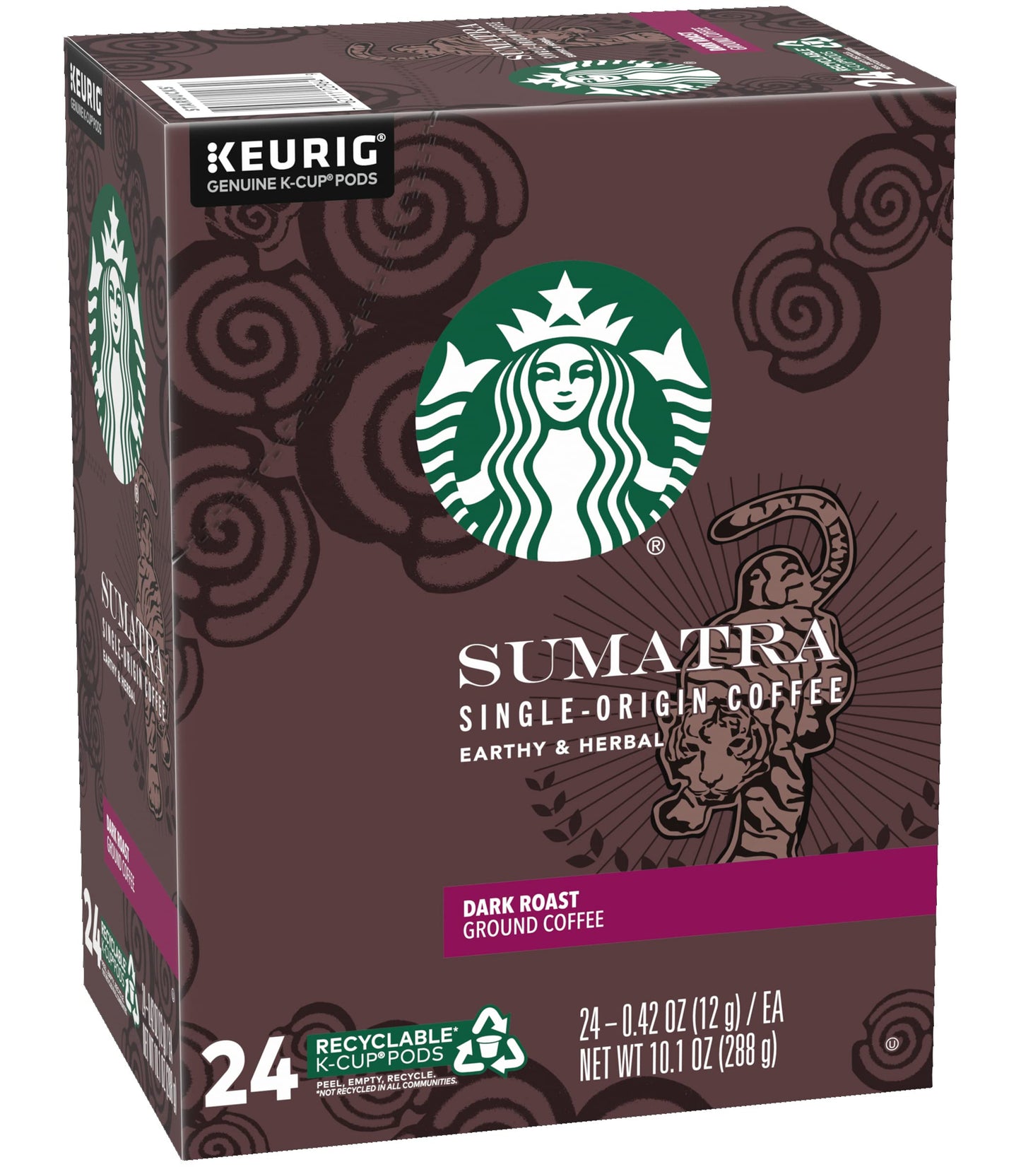 Starbucks Sumatra Dark Roast K-Cup Pods, Earthy & Herbal Flavor, 48 Count (2 Boxes)