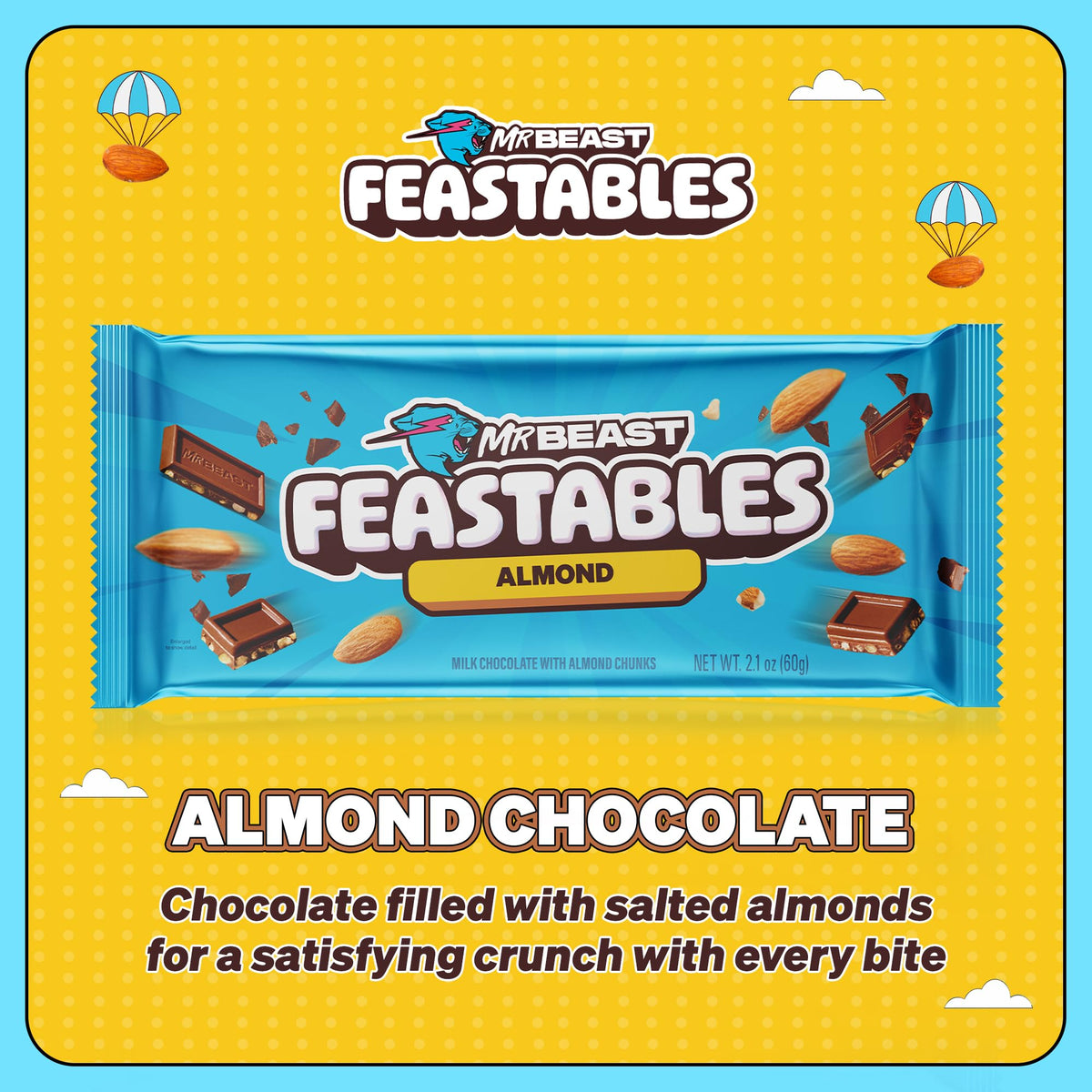 Feastables Almond Milk Chocolate King Size Chocolate Bar, 2.1Oz (60G), 10 Count