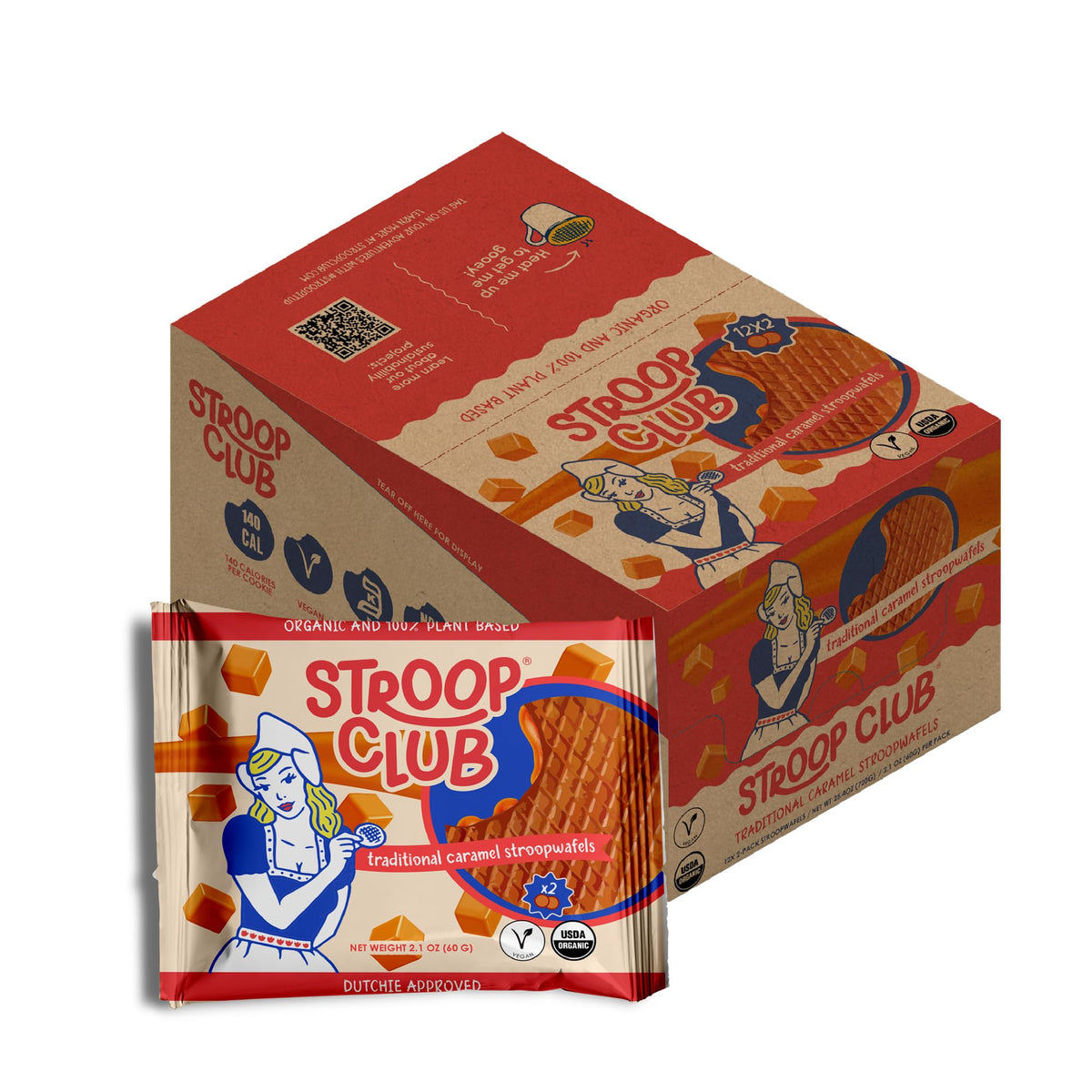 Stroop Club Traditional Organic Stroopwafel Caramel Treats | Vegan, Plant-Based and Dutch-Approved Indulgence - 24 Vegan Waffle