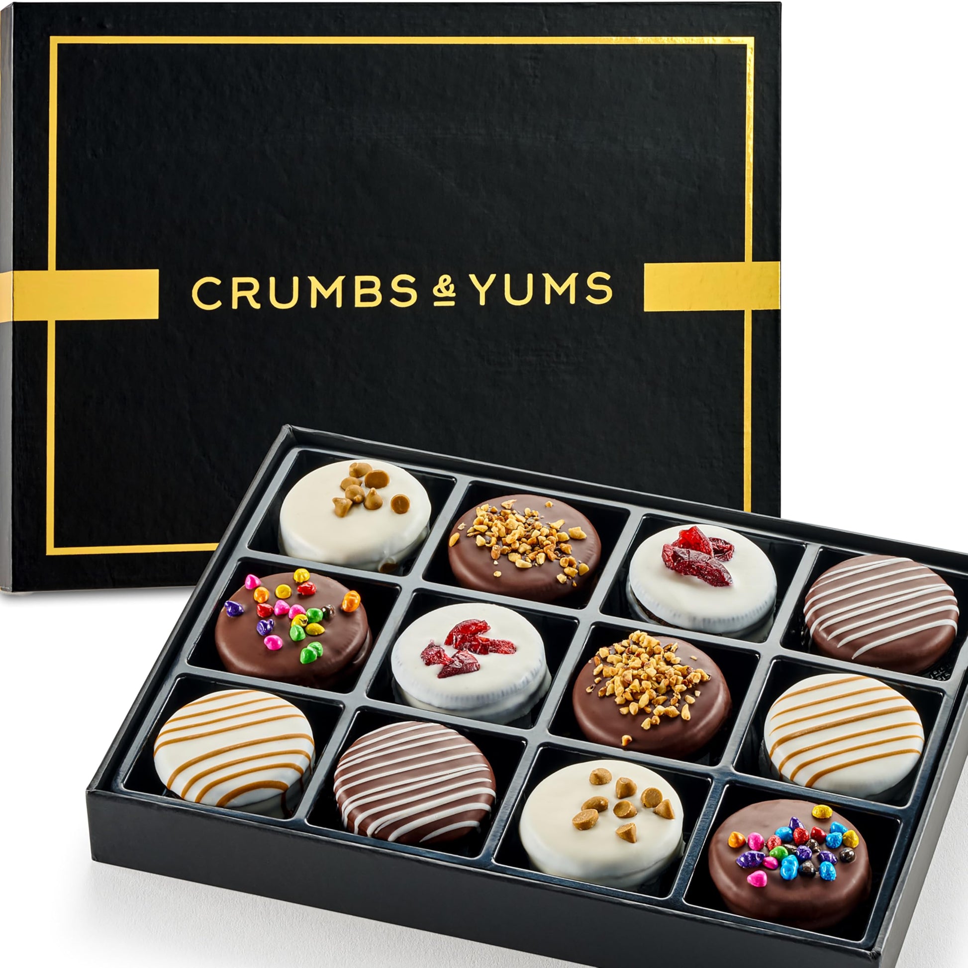 Mothers Day Cookies Gift Basket - 12 Gourmet Chocolate Covered Sandwich Cookies With Assorted Toppings - Assorted Food Gift Box For Fathers Day  Mothers Day  Family  Sympathy  Men & Women.