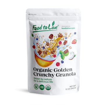 Food To Live Organic Golden Crunchy Granola, 12 Ounces - Small Batch, Handcrafted, Bulk, Great As Snack For Breakfast Cereals, Contains Hazelnuts, Pecan Nuts, Almonds, Coconut, Flax Sunflower Seeds