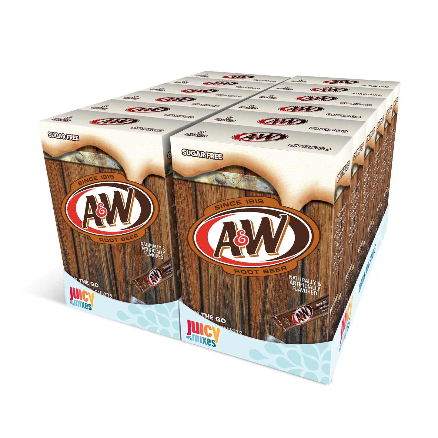 A&W Root Beer Powder Drink Mix – Sugar Free, Makes 72 Beverages – 12 Boxes, 72 Sticks