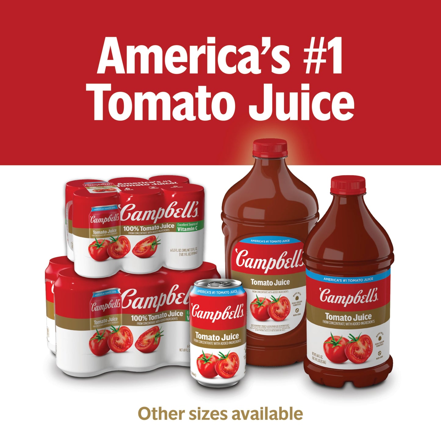 Campbells 100% Tomato Juice, 5.5 fl oz Can (6 Pack)