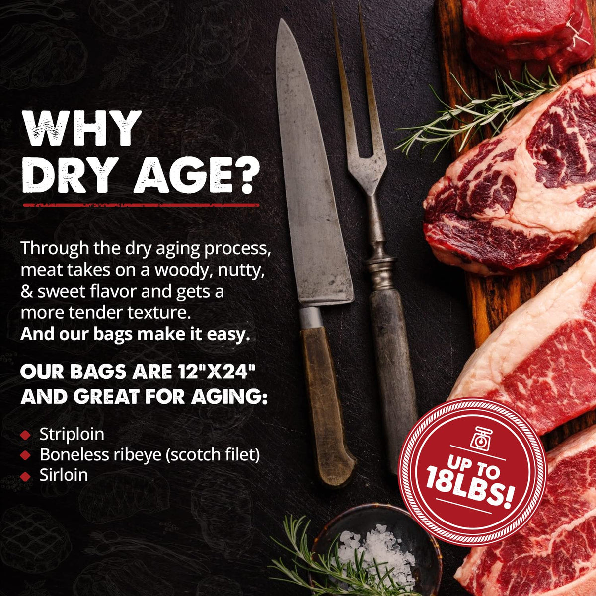 Umai Dry Aging Bag For Steaks, Pack Of 3, Dry Age Bags For Meat, Ribeye & Striploin Steak Up To 12-18 Lbs, Home Steak Ager Refrigerator Bags, No Vacuum Sealer Needed, Tender Aged Beef In 28-45 Days