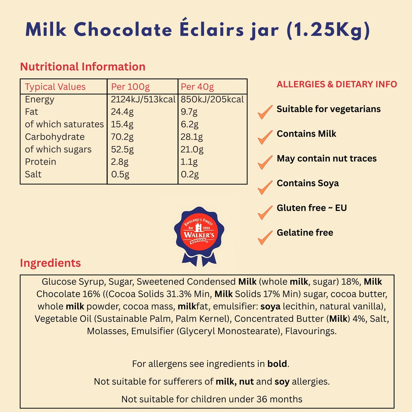 Walkers Nonsuch English Milk Chocolate Toffee Eclairs Jar, Whole Milk & Butter Toffee Sweets – Traditional British Chewy Candy Gift, Gluten Free, Imported From Uk, 44.09 Oz (1.25 Kg)