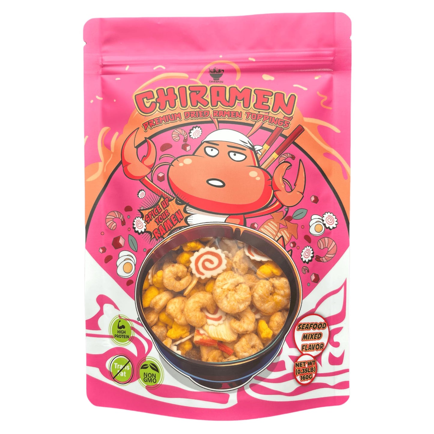 CHIRAMEN Dried Seafood Mix Ramen Toppings  Shrimp  Fish Cake  Squid  compatible with Crab  Eggs  Perfect for Cup Noodles.