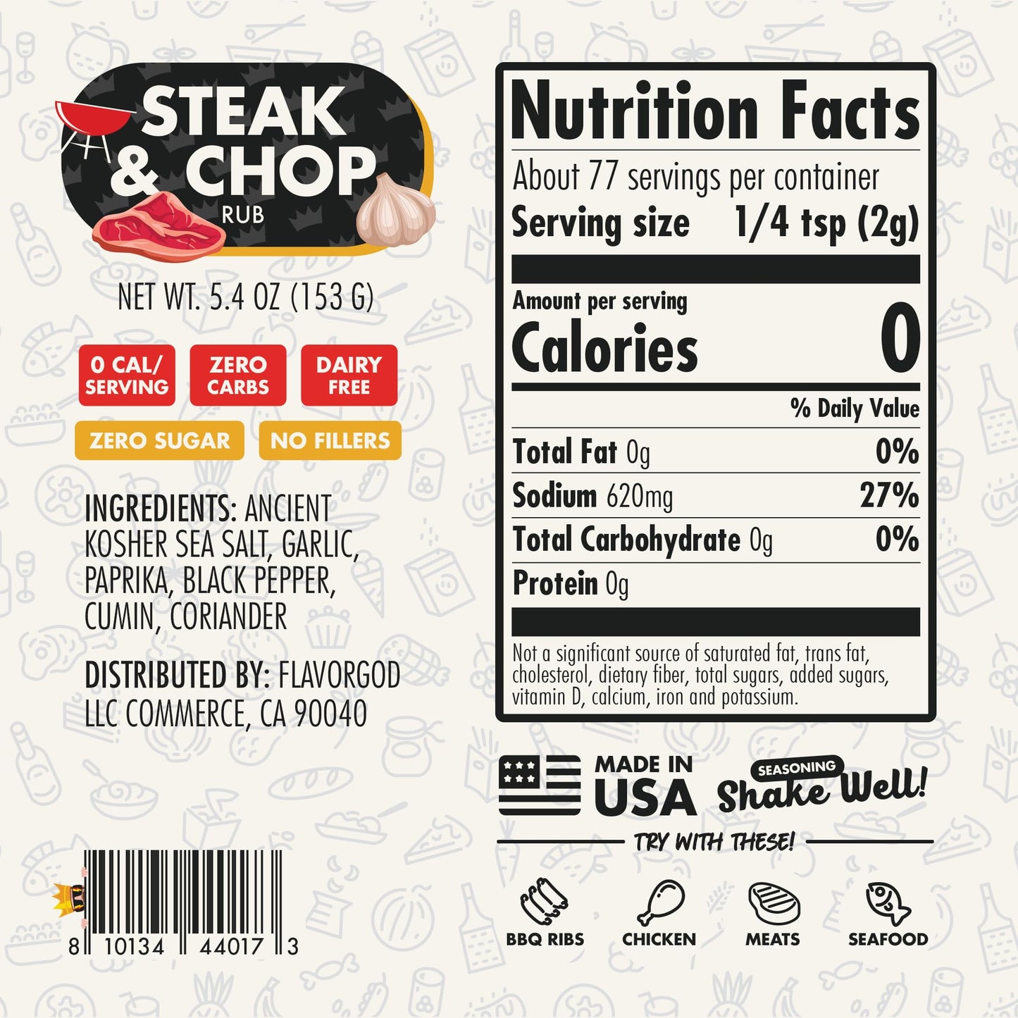 Flavor God Steak & Chop Rub Seasoning Mix - All Natural Spice Blend for Beef, Pork & Vegetables - Pack of 1 - Gluten-Free, Keto Friendly