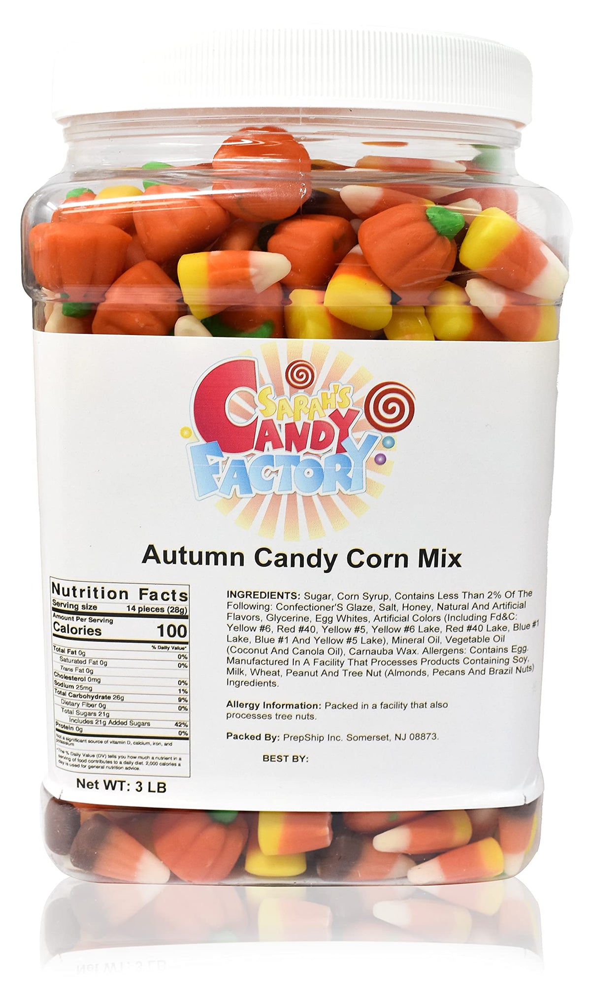 Sarahs Candy Factory Pumpkin- Candy Corn-Indian Corn- Autumn Mix in Jar, 3 Lbs