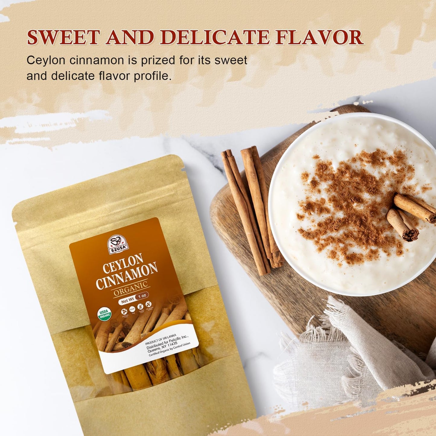 52USA Organic Ceylon Cinnamon Sticks  1 Ounce (Pack of 2)  True Cinnamon Farmed in Sri Lanka  Whole Cinnamon Sticks Bulk  Vegan  Non GMO  56g