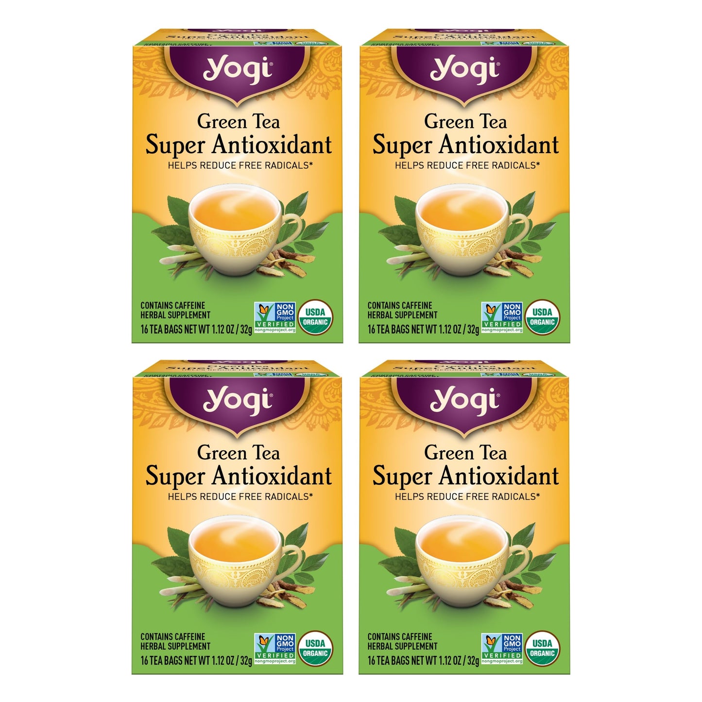 Yogi Green Tea Super Antioxidant - Organic Green Tea with Licorice & Jasmine - 16 Bags per Pack (4 Packs)