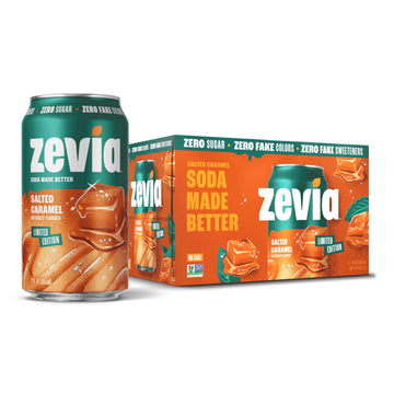 Zevia Zero Sugar Soda  Salted Caramel  12 oz Cans (6-Pack) - Caffeine Free  Naturally Sweetened  No Calorie Soda - Non-GMO Project Verified  Gluten-Free  Vegan