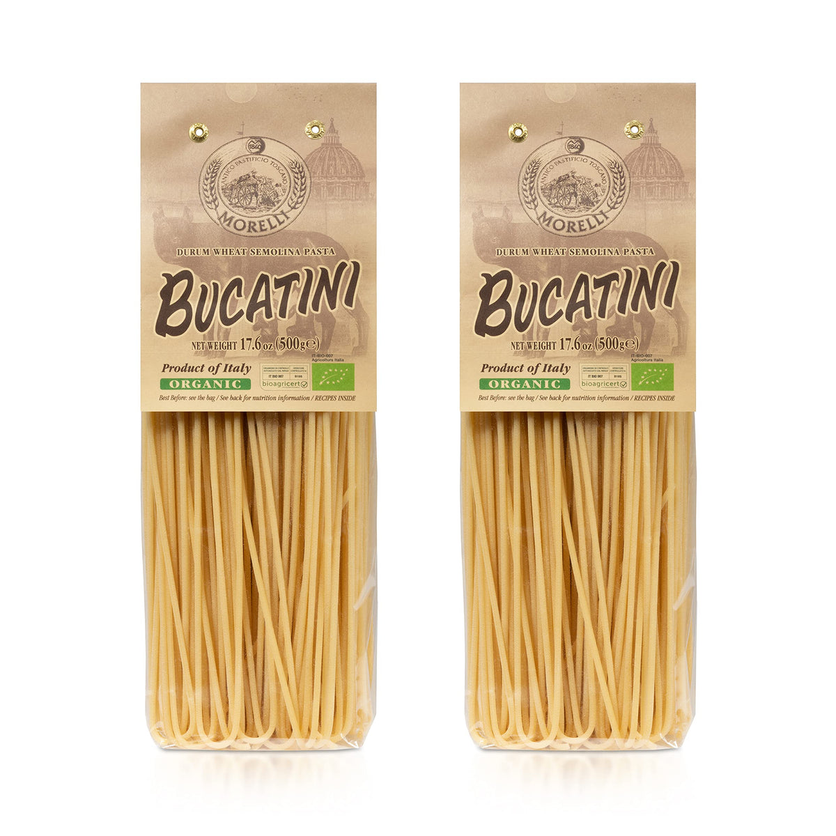 Morelli Bucatini Pasta Noodles - Premium Organic Italian Pasta From Italy - Handcrafted, Family Owned Gourmet Pasta Brand - Duru