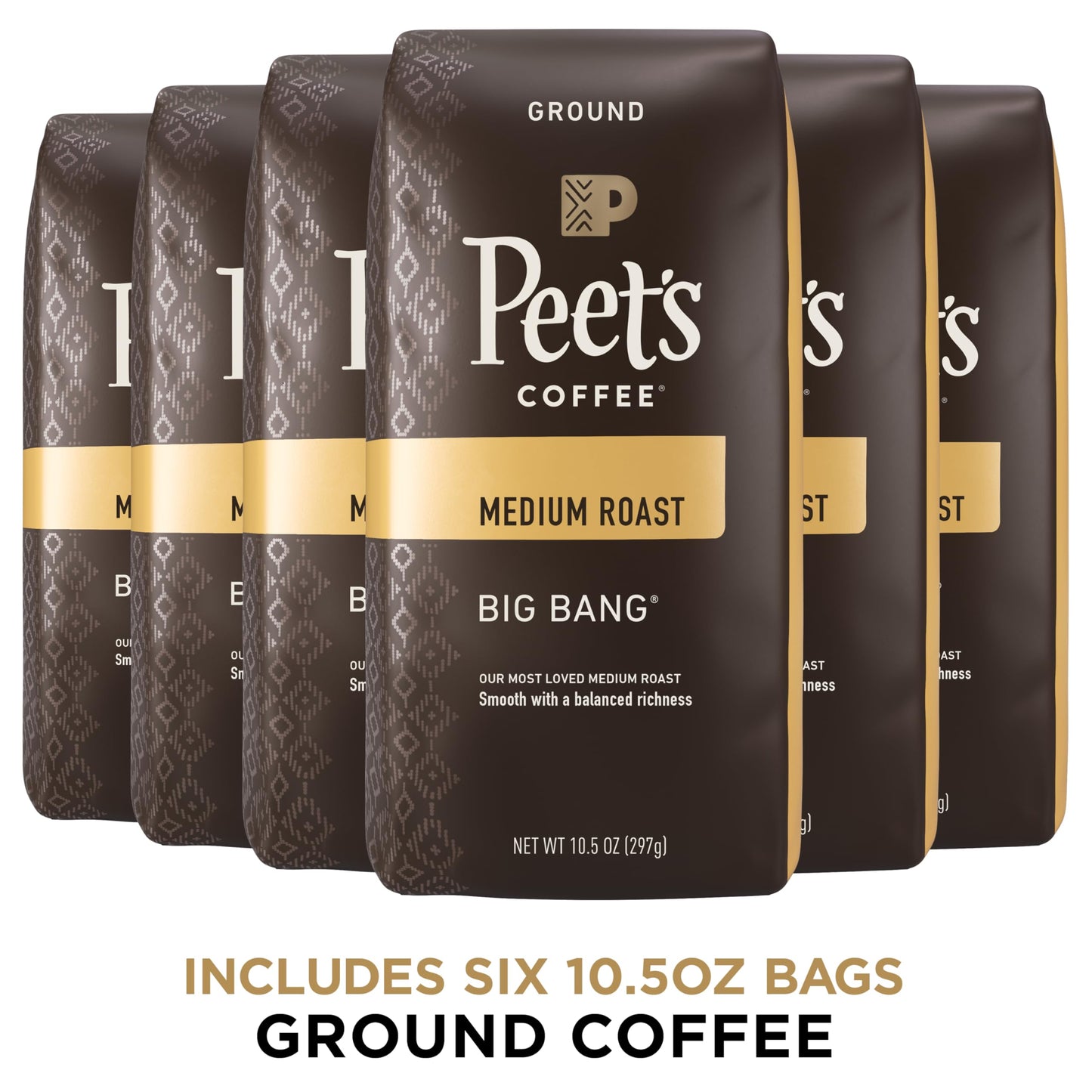 Peets Coffee Medium Roast Ground Coffee, Big Bang, 10.5 Ounce (Pack of 6)