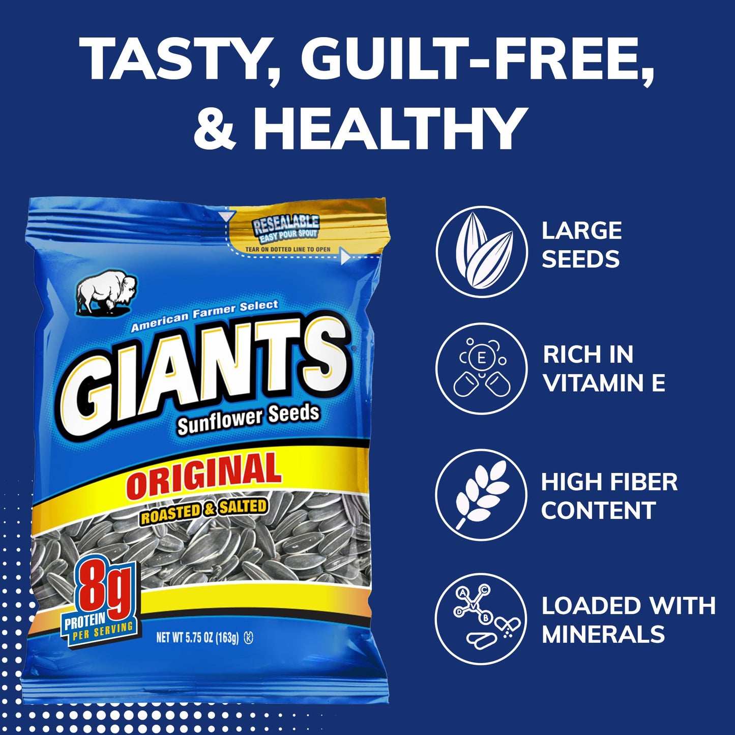 GIANTS Original Salted Jumbo Sized Sunflower Seeds 5.75-Ounce Bags (Pack of 12)