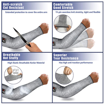 Evridwear 1 Prpack Cut Resistant Sleeves For Arm Work Protection Safety In En388 Level 5, Anti-Puncture Choice With Or Without T
