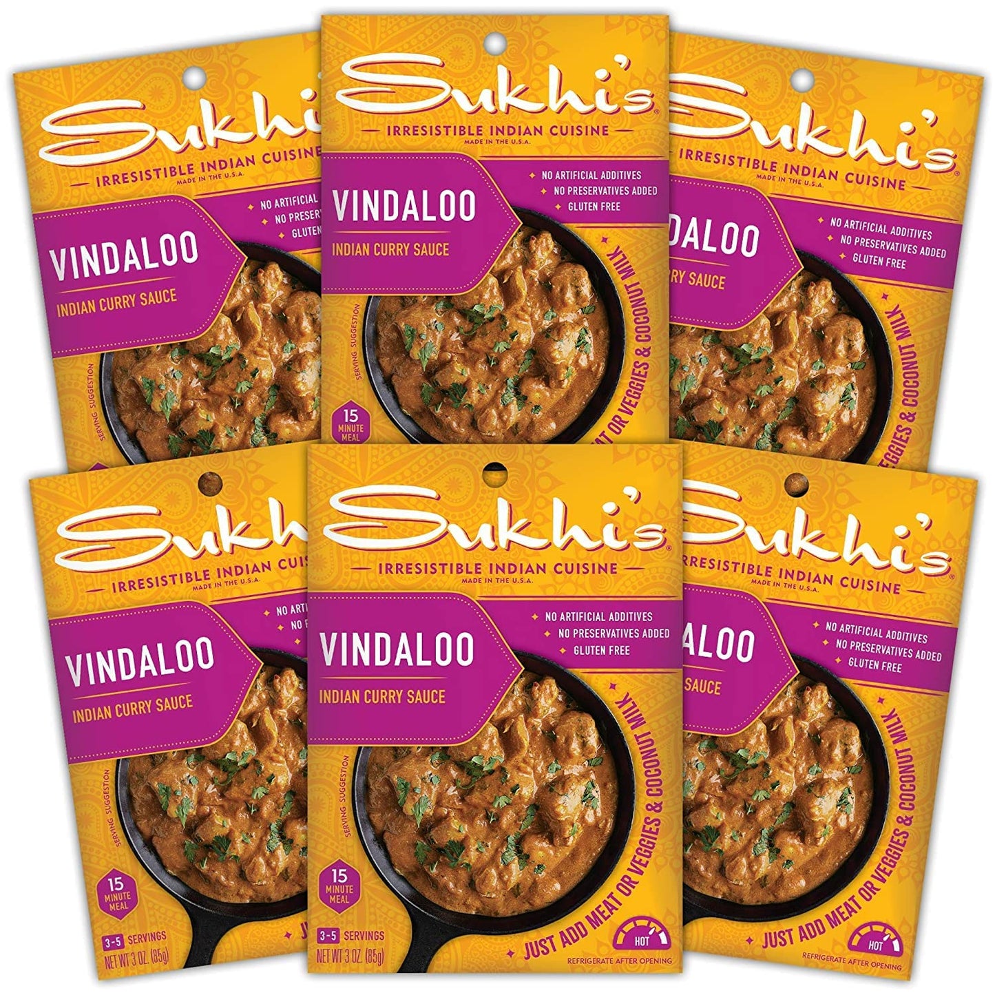 Sukhis Gluten-Free Indian Curry Paste - Vindaloo Curry Sauce 3oz (Pack of 6), Simmer Sauce Indian Sauce