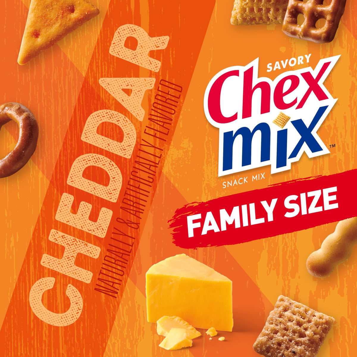Chex Mix Cheddar Savory Snack Mix, Family Size, 13.5 Oz