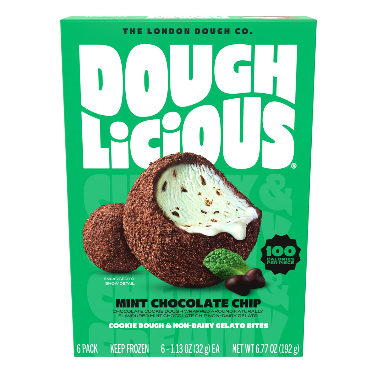 DOUGHLICIOUS Mint Chocolate Chip Cookie Dough & Gelato Bites, 6.77 OZ